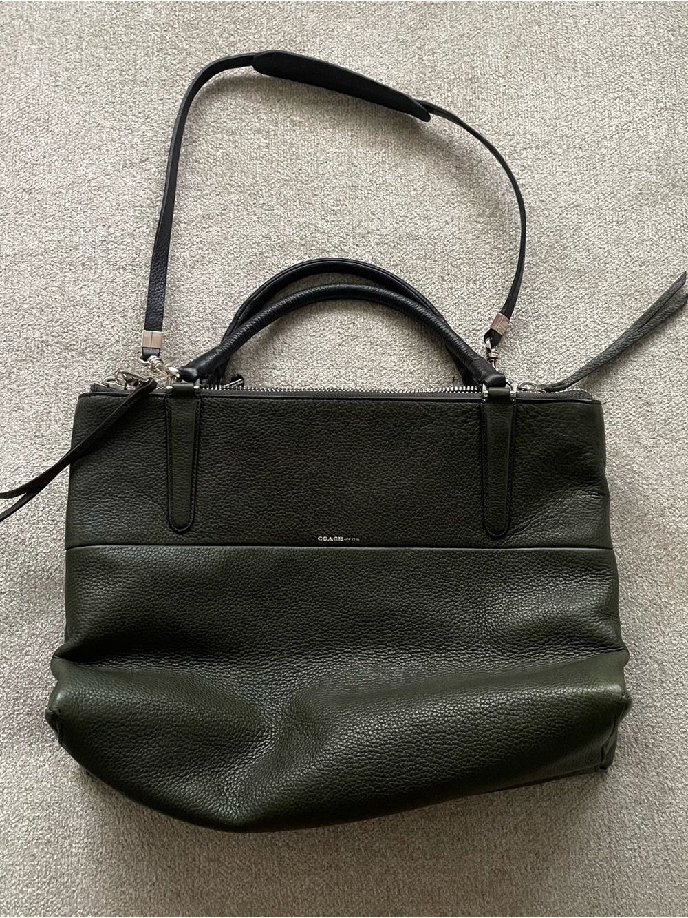 Coach Borough Bag in Dark Green Pebbled Leather – Triple Zip Tote